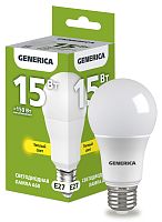 Лампа светодиодная A60 груша 15Вт 230В 3000К E27 GENERICA | код LL-A60-15-230-30-E27-G | IEK